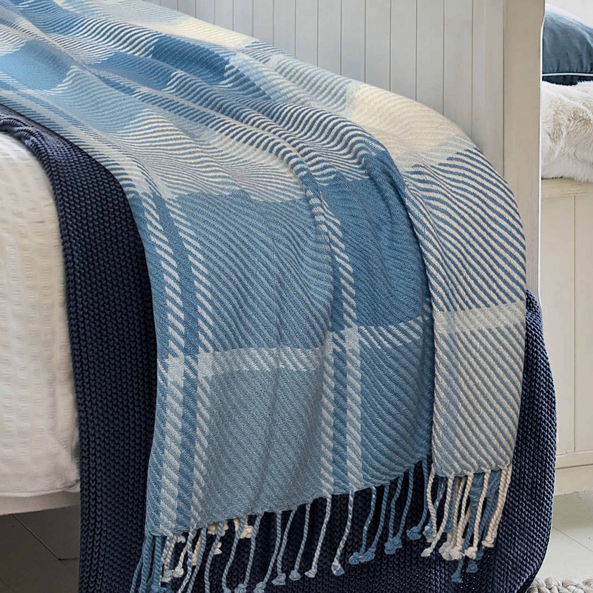 Dylan Check Tartan Throw By Laura Ashley In Seaspray Blue